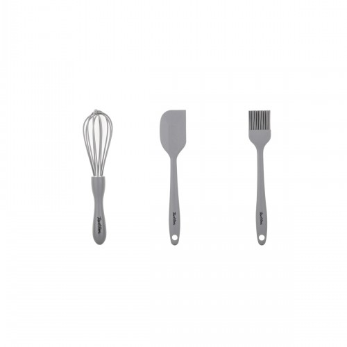 Gri Renkli Orta Boy 3Lü Silikon Spatula,Fırça Ve Çırpıcı Seti