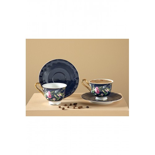 Vanilla New Bone China 4 Parça 2 Kişilik Kahve Fıncan Takımı 90 Ml Lacivert