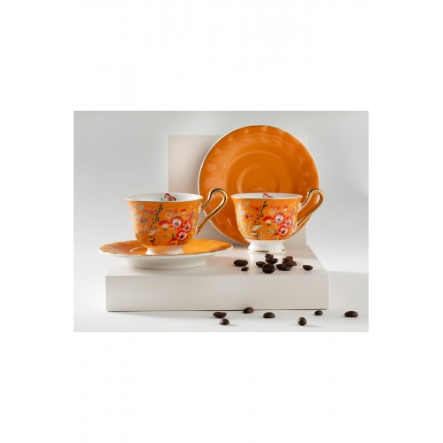 Miranda New Bone China 4 Parça 2 Kişilik Kahve Fincan Takımı 90 Ml Turuncu No Color